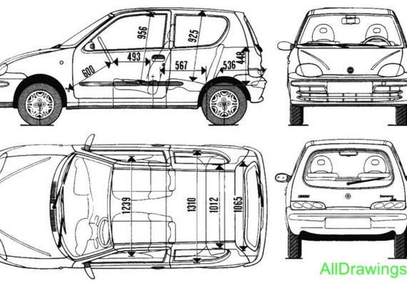 Fiat Seicento (Фиат Сеиценто) - чертежи (рисунки) автомобиля